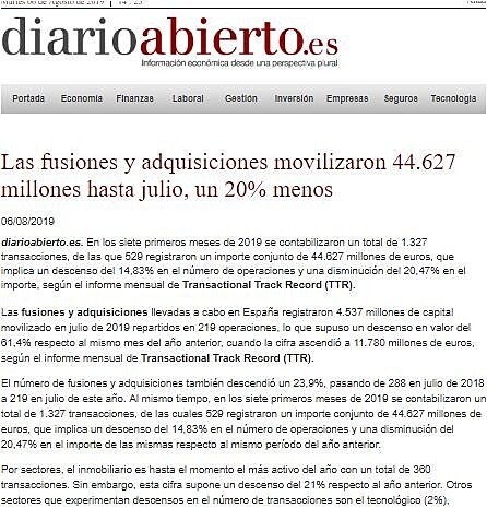 Las fusiones y adquisiciones movilizaron 44.627 millones hasta julio, un 20% menos